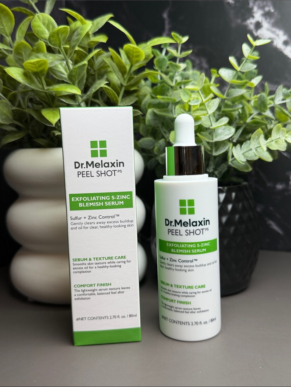 Dr.Melaxin Exfoliating S-Zinc Blemish Serum — White & Green